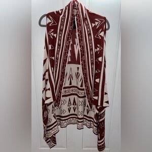 Forever 21 Red and White Patterned sleeveless Cardigan